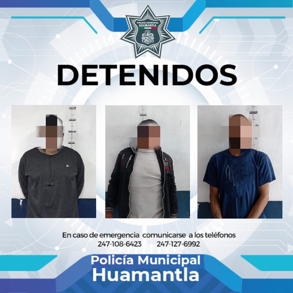 Policía de Huamantla retira de la vía pública a tres hombres por alterar el orden y consumir sustancias nocivas